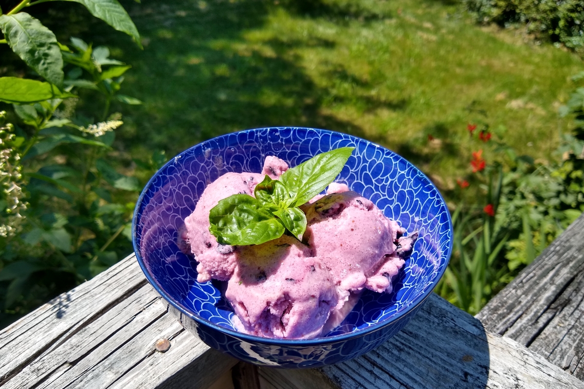 Blueberry Ice Cream with Lemon, Basil and Kefir